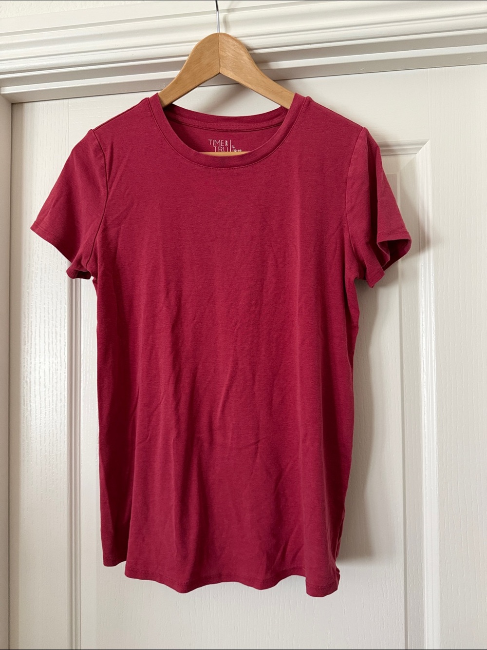 Maternity Time and Tru Women's Short Sleeve Crewneck Tee in Deep Berry